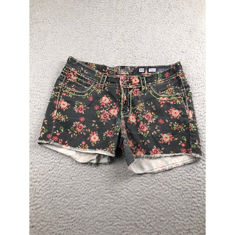 Miss Me Shorts Women 30 Black 3.5" Floral Denim Frayed Hem Festival Western Boho